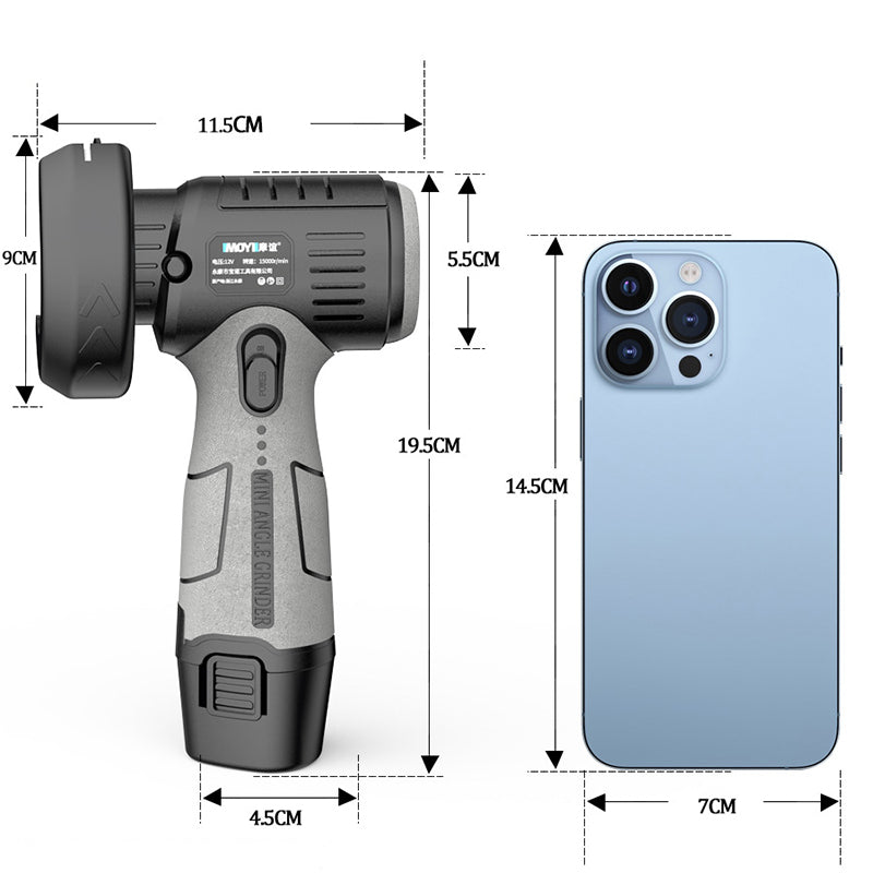 Mini amoladora angular de 12 V con disco de corte